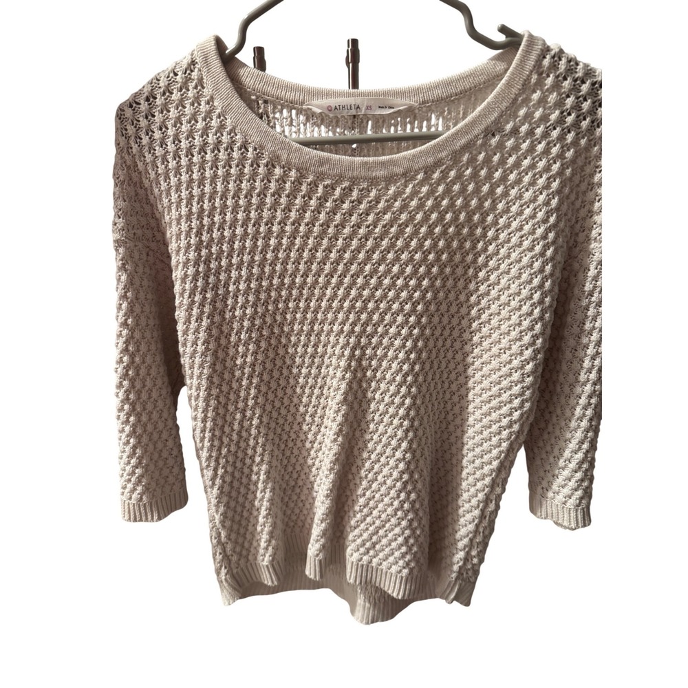 Athleta Textured Knit Pullover Sweater 3/4 Sleeve Beige Women's Size XS
